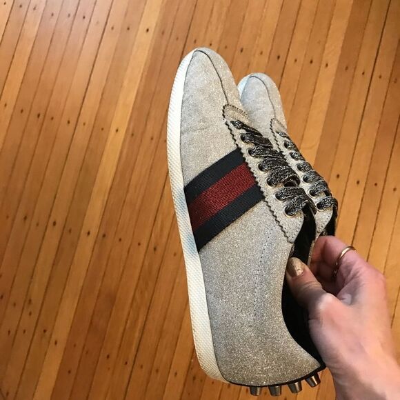 Gucci web silver sneakers size 7.5 - Picture 7 of 13